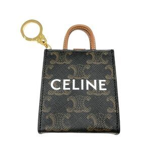 Celine Charm Brown White Gold Triomphe Canvas Logo Micro Vertical Cabas